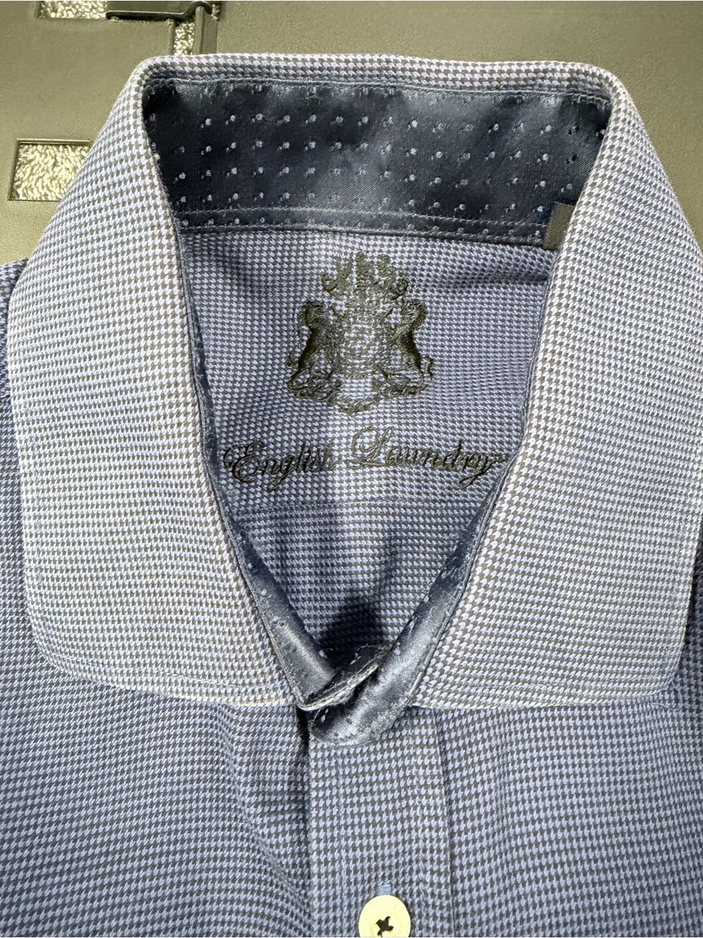 SKU 1296 English Laundry Men's Blue-Grey Micro-Check Dress Shirt